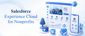 Salesforce Experience Cloud for Nonprofits dashboard showing donor and volunteer community portal